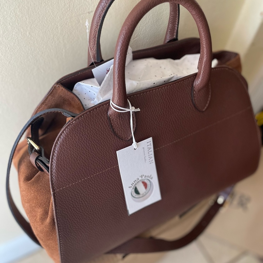 Anna Paola Italian Genuine Leather/Suede Large Satchel Bag